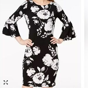 Calvin Klein Black and White Floral Sheath Dress